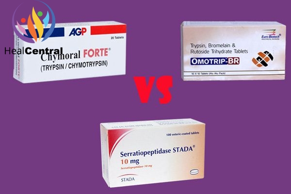 So sánh 3 thuốc Chymoral Forte, viên nén serratiopeptidase và viên nén chứa trypsin 48 mg, bromelain 90 mg, và rutoside 100 mg 