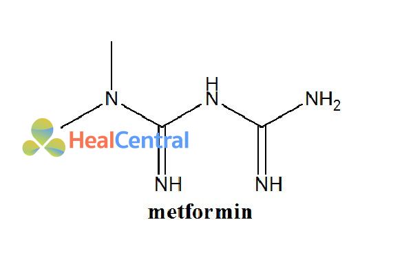 Cấu trúc hóa học của metformin .