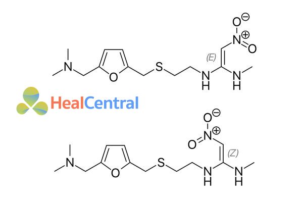 Cấu trúc hóa học của ranitidine.