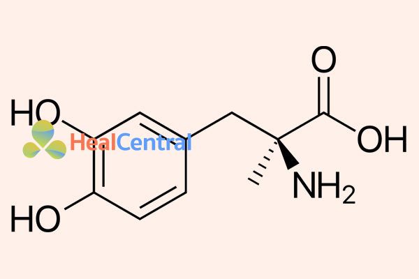 Công thức cấu tạo hóa học của methyldopa.