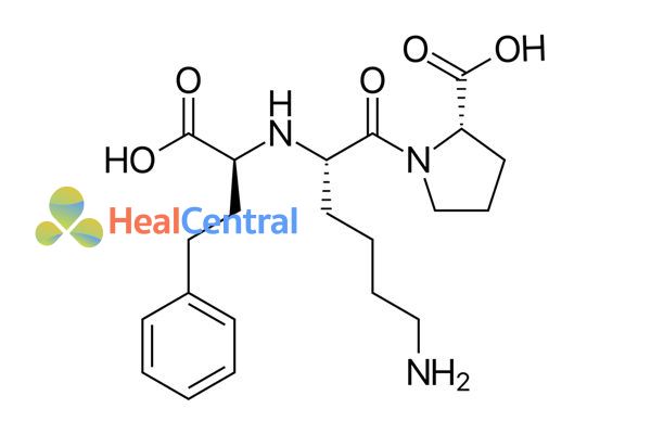 Cấu trúc hóa học của lisinopril.