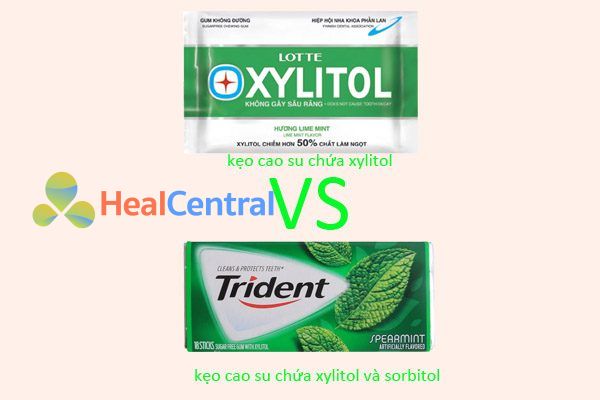 So sánh xylitol và trident (xylitol+sorbitol)