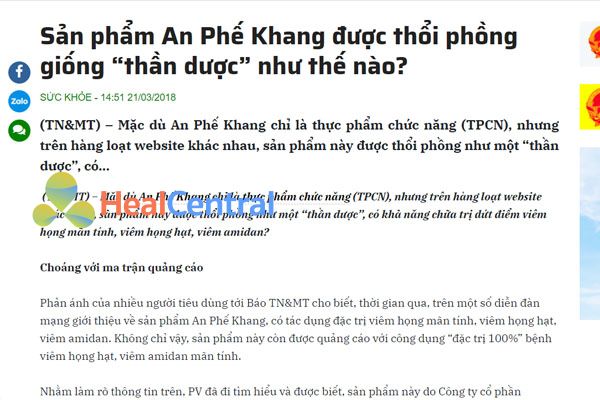 Báo Tài Nguyên Môi Trường tố An Phế Khang Lừa đảo