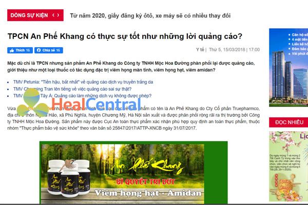 Báo Pháp Luật tố thuốc An Phế Khang lừa đảo