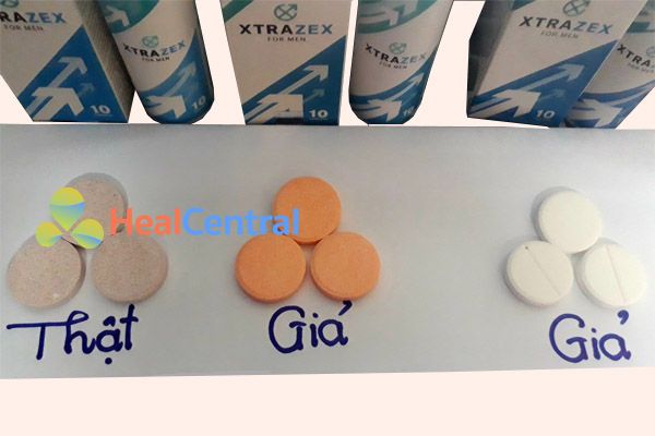 Màu của viên thuốc Xtrazex thật và giả