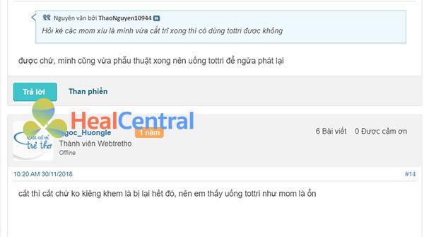 Khách hàng review về thuốc Tottri trên webtretho 2