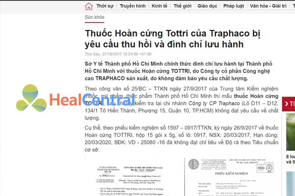 Thuốc Tottri bị thu hồi