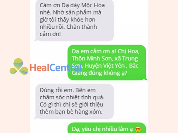 Phản hồi của khách hàng sau khi điều trị bằng Dạ Dày Mộc Hoa