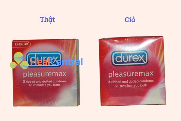 Bên trái là durex thật, bên phải là hàng fake