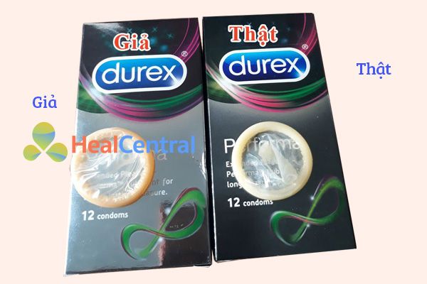 Durex Performa có màu đục hơn hàng thật