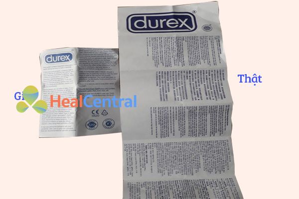 Durex thật có tờ hướng dẫn sử dụng to hơn