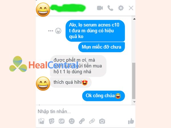 Phản hồi của khách hàng sau khi dùng Serum Acnes C10