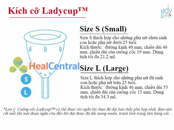 Các size của cốc nguyệt san Ladycup