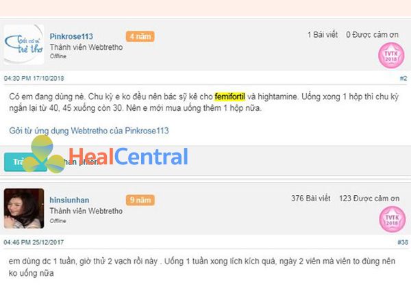 Phản hồi của khách hàng sau khi sử dụng sản phẩm Femifortil