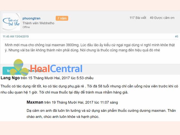Review của khách hàng sau khi dùng Maxman