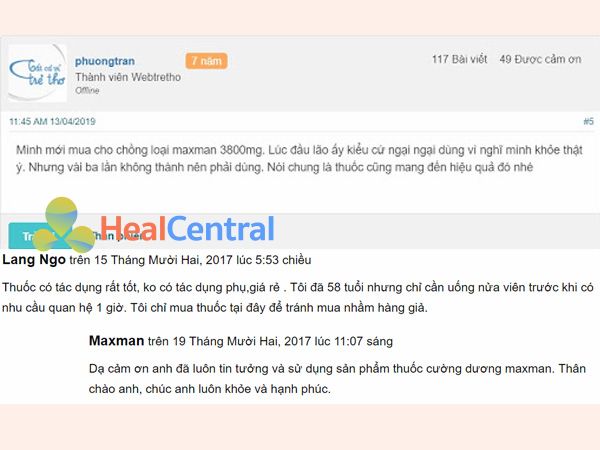 Review của khách hàng sau khi dùng Maxman