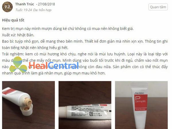 Review của khách hàng về kem trị mụn Shiseido Pimplit