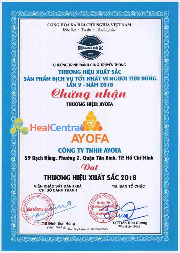 Chứng nhận Ayofa là thương hiệu vàng