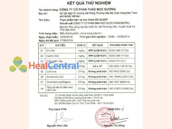 kết quả thử nghiệm gosleep