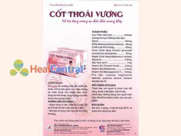 Tờ hướng dẫn sử dụng Cốt Thoái Vương