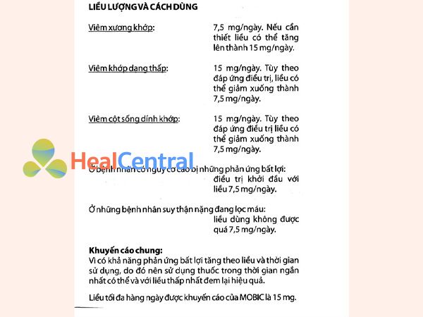 Tờ hướng dẫn sử dụng thuốc Mobic 7.5mg