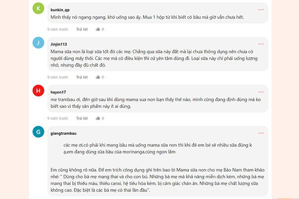 Một số review trên Webtretho về Mama Sữa Non Colos Multi
