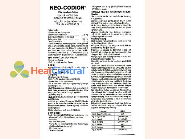 Tờ hướng dẫn sử dụng thuốc Neo Codion