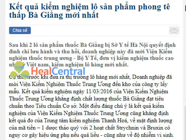 Báo chí nói về Phong Tê Thấp Bà Giằng bị thu hồi