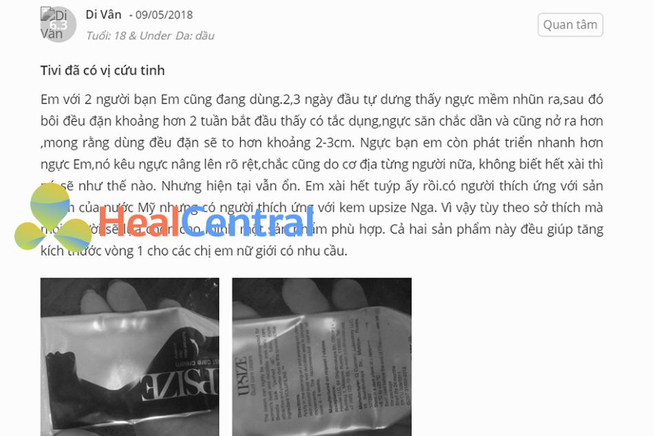 Review của khách hàng về Kem Upsize