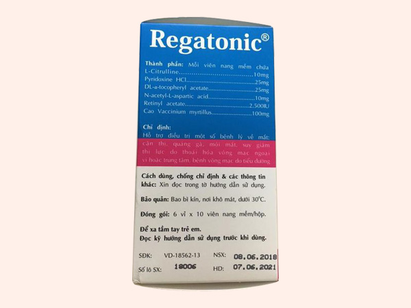 Mặt sau hộp thuốc Regatonic