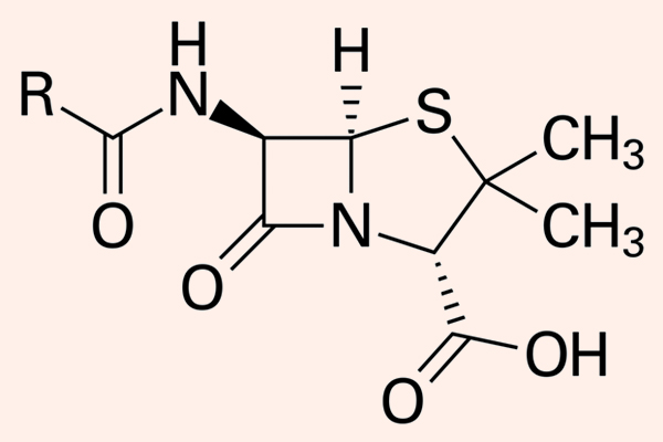 Cấu trúc khung hóa học chung của các Penicillin.