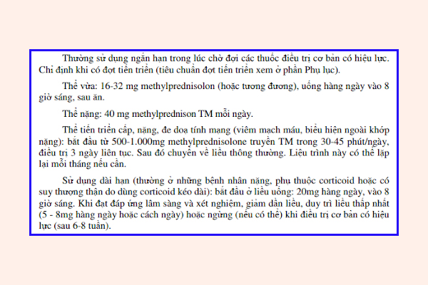 Ảnh. Sử dụng corticoid để điều trị triệu chứng trong viêm khớp dạng thấp.