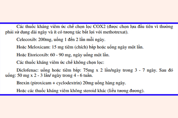 Ảnh. Một số lựa chọn các thuốc nhóm NSAIDs để điều trị triệu chứng cho bệnh nhân viêm khớp dạng thấp.