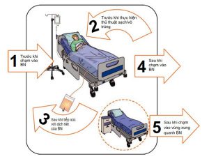 Fig. 1.1 WHO’s five moments for hand hygiene (Adapted from WHO)