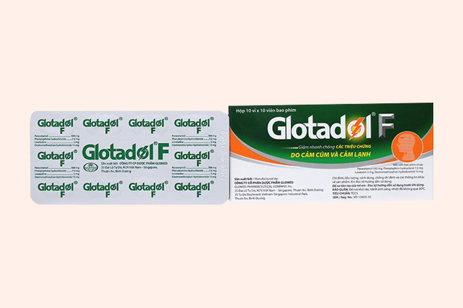 Mặt sau vỉ thuốc Glotadol F 