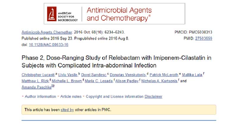 Thử nghiệm lâm sàng pha II dò mức liều của Relebactam khi phối hợp với Imipenem/Cilastatin trong điều trị nhiễm trùng ổ bụng có biến chứng.