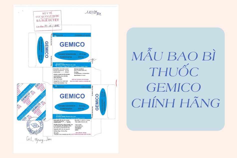 Mẫu bao bì thuốc Gemico chính hãng được Cục quản lý Dược thuộc Bộ Y tế công nhận