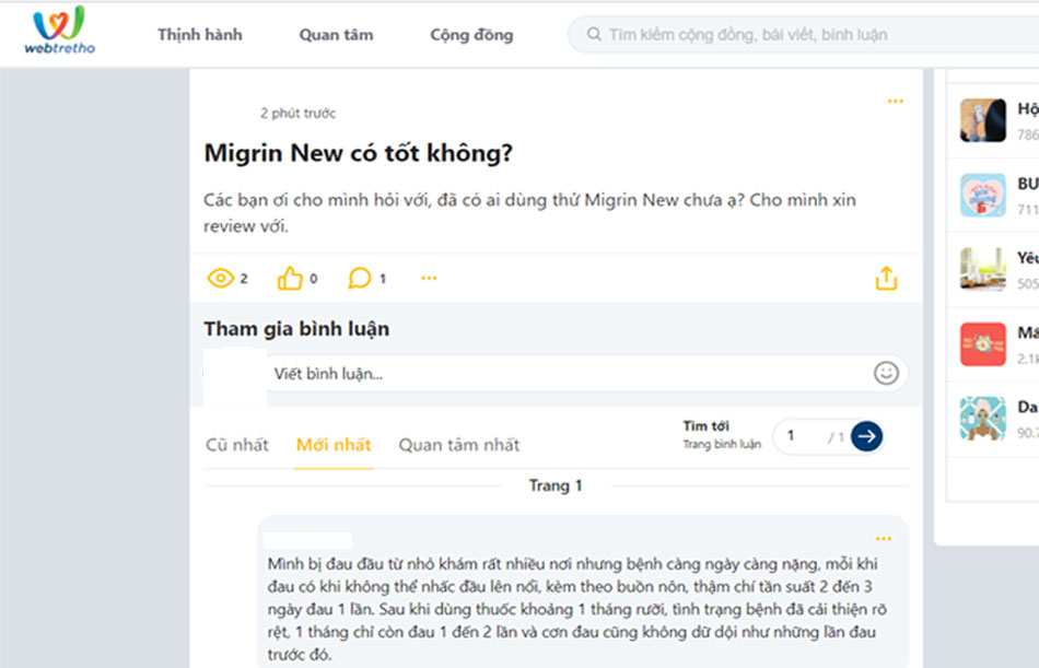 Đánh giá về sản phẩm Migrin New