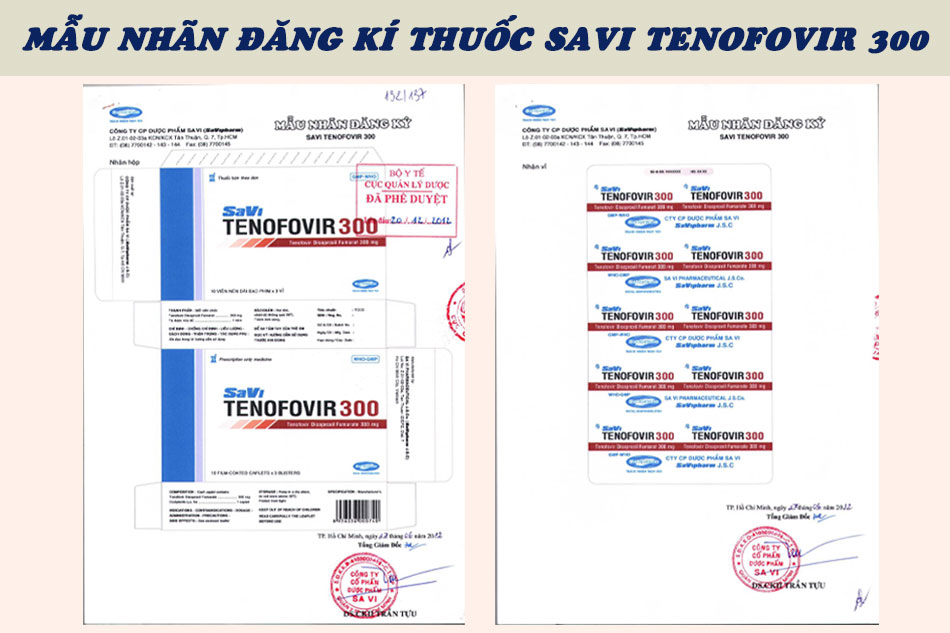 Giấy đăng kí bao bì thuốc Savi Tenofovir 300