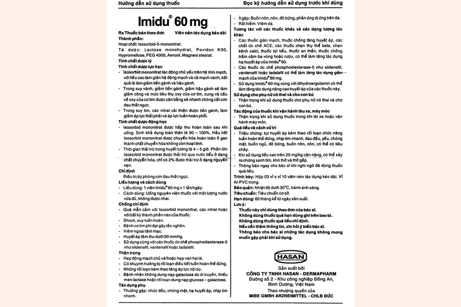 Tờ hướng dẫn sử dụng thuốc Imidu 60mg