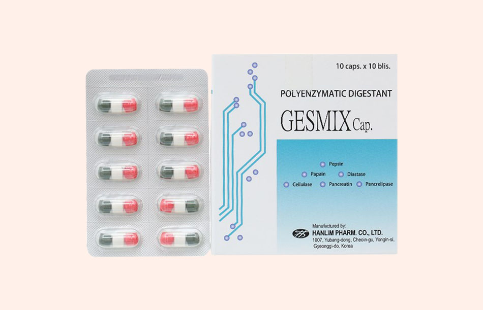 Thuốc Gesmix là sư kết hợp có nhiều loại men tiêu hóa như Pepsin, Papain, Díatase, Cellulase,… 