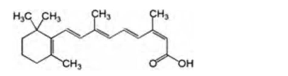 Hình 19.4 Isotretinoin: cấu trúc hóa học của 3,7-dimethyl-9-(2,6,6- trimethyl-1- cyclohexenyl)-nona-2,4,6,8-tetraenoic acid.