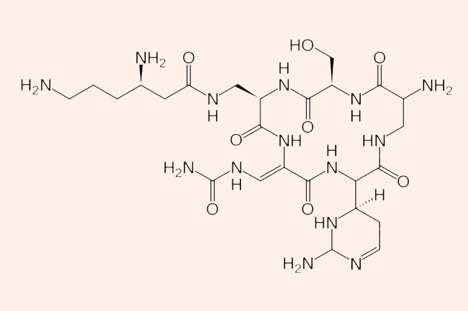 Cấu trúc hóa học chứa nhiều liên kết peptide của Capreomycin