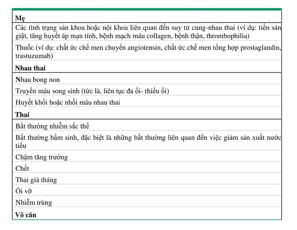 Các nguyên nhân gây thiếu ối