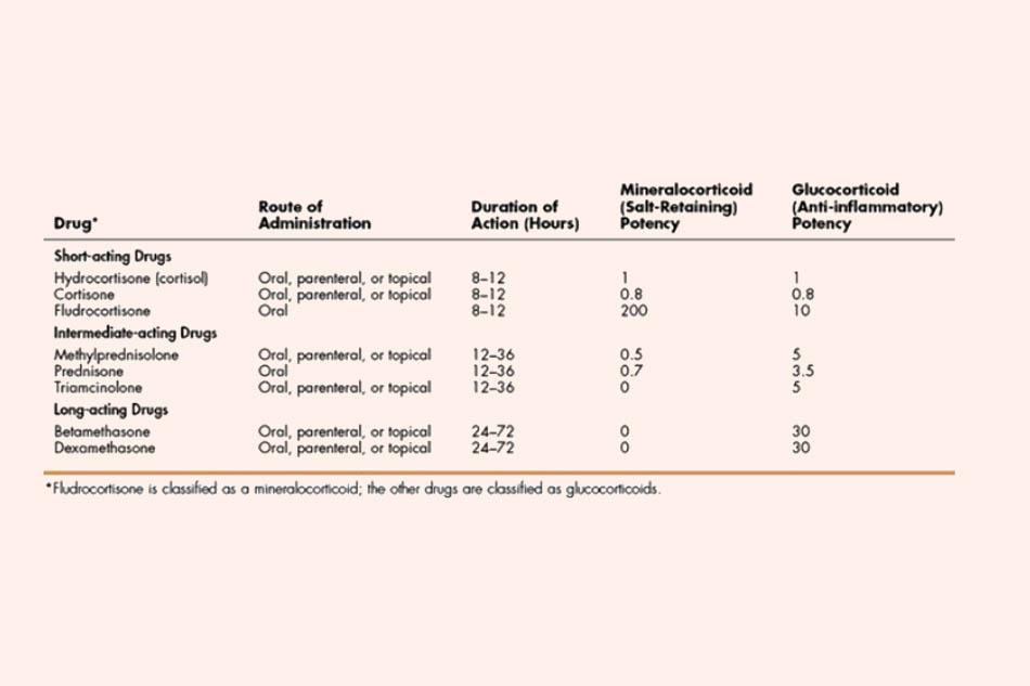 Bảng phân loại các Corticoid theo thời gian tác dụng