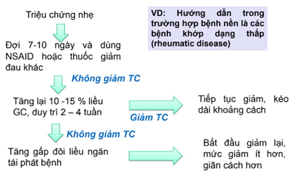 Ảnh. Ví dụ về xử trí khi bệnh nền của bệnh nhân tái phát (ở đây là các bệnh khớp dạng thấp).