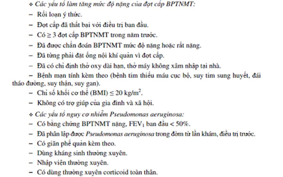 Hình 7. Các yếu tố nguy cơ làm tăng mức độ nặng của đợt cấp COPD và yếu tố nguy cơ nhiễm trùng trực khuẩn mủ xanh.