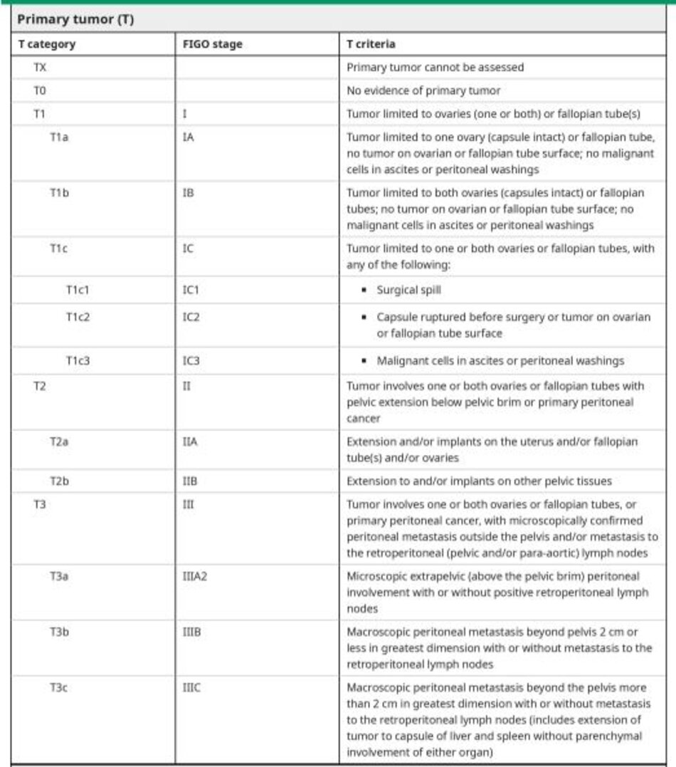 Ovary, fallopian tube, and primary peritoneal carcinoma TNM staging AJCC UICC 8th edition