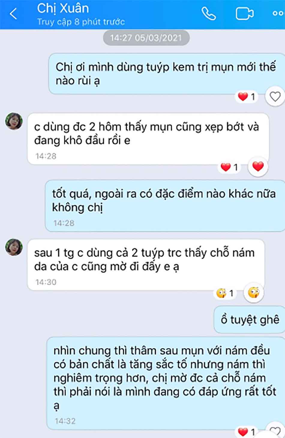 Phàn hồi của chị Xuân về kem ngừa mụn Sahemul