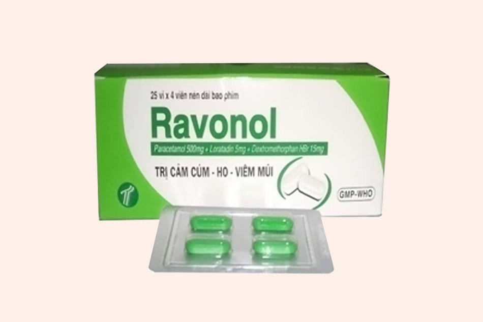 Hình ảnh của hộp thuốc và viên nén Ravonol